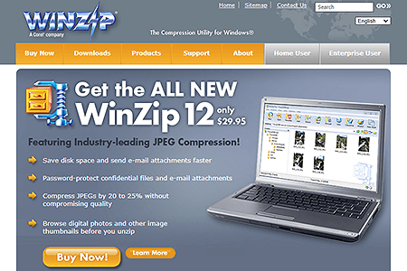 WinZip website in 2008