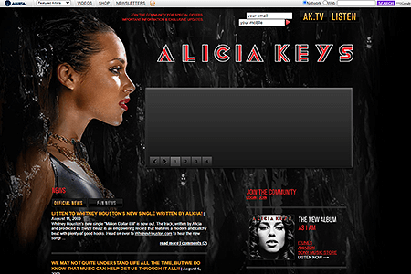 Alicia Keys website in 2009