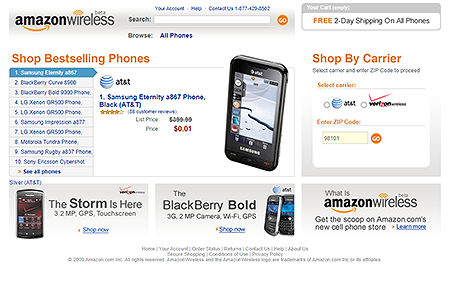 AmazonWireless website in 2009
