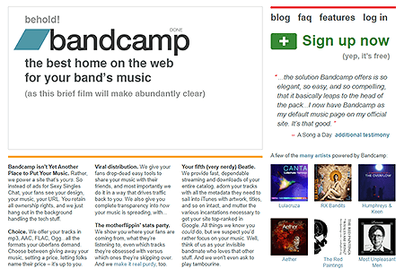 Bandcamp website in 2009