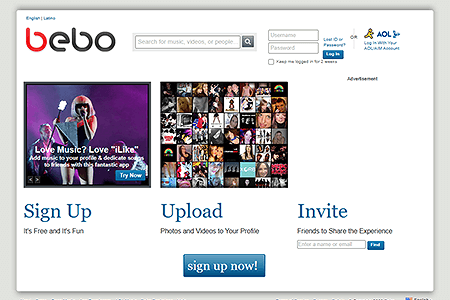 Bebo website in 2009