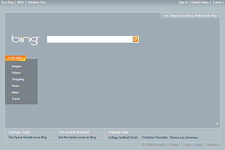 Bing website in 2009