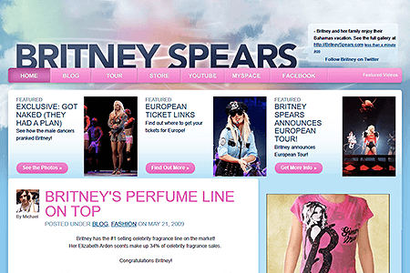 Britney Spears website in 2009