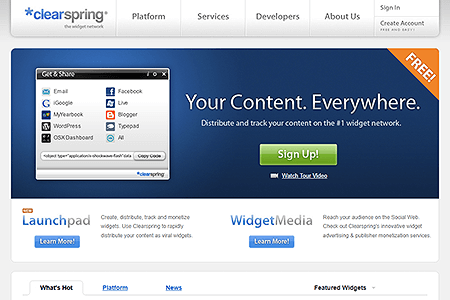 Clearspring website in 2009