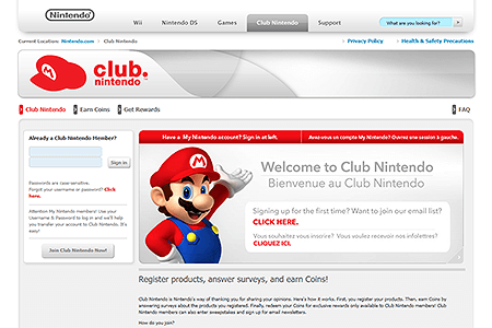 Club Nintendo website in 2009