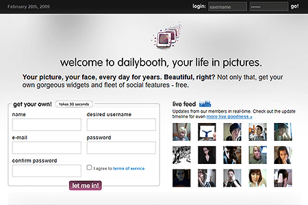 DailyBooth website in 2009
