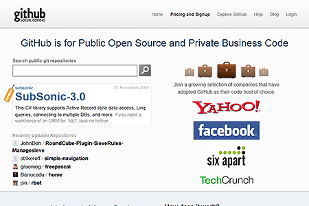 GitHub website in 2009