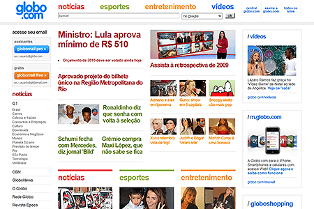 Globo.com website in 2009