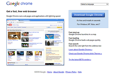 Google Chrome website in 2009