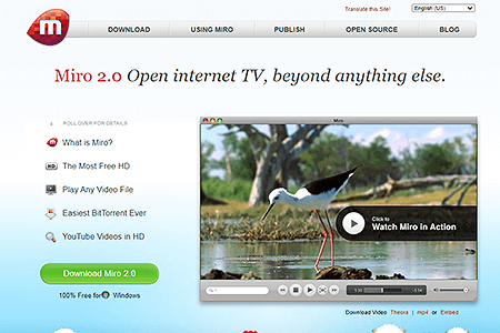 Miro HD Video Player website in 2009