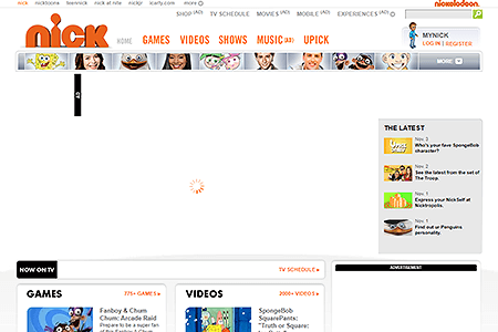 Nickelodeon website in 2009