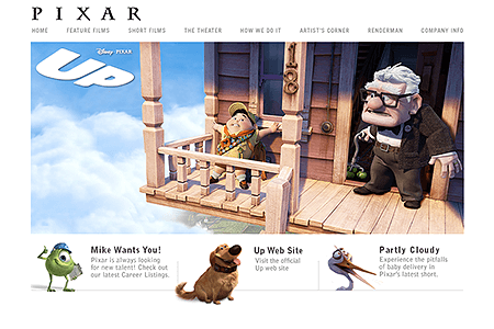 Pixar website in 2009