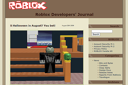 Roblox Developers’ Journal website in 2009