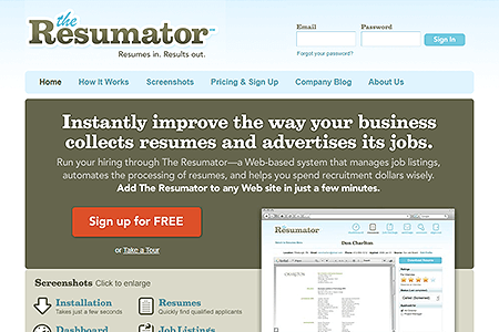 The Resumator website in 2009