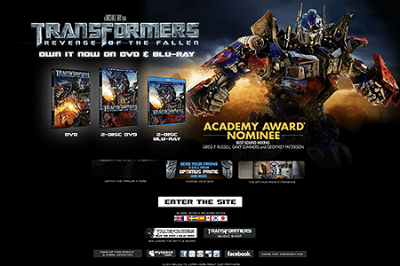 Transformers: Revenge of the Fallen flash website in 2009