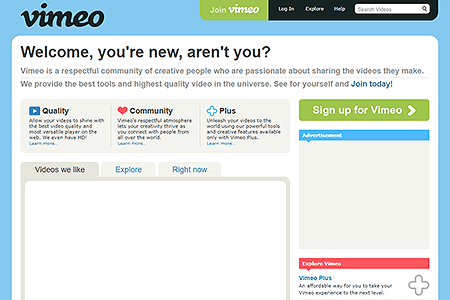 Vimeo website in 2009