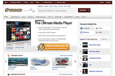 Winamp website in 2009