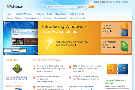 Windows 7 website in 2009