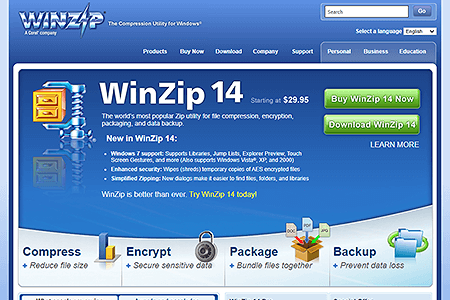 WinZip website in 2009
