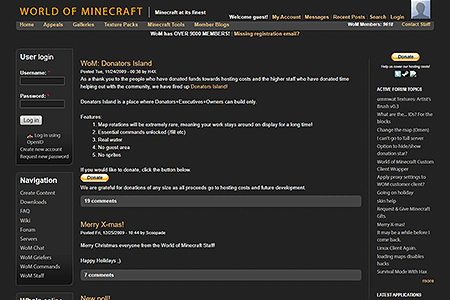 World of Minecraft website in 2009