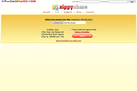 Zippyshare website in 2009