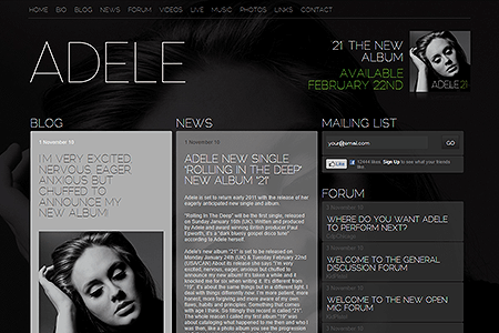 Adele website in 2010