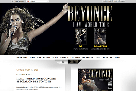 Beyoncé website in 2010