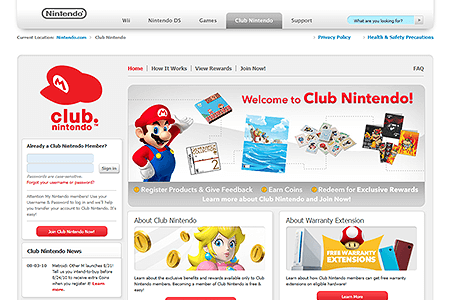 Club Nintendo website in 2010