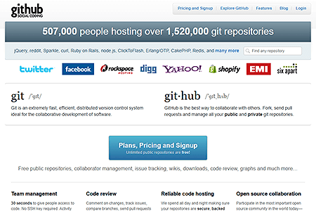 GitHub website in 2010