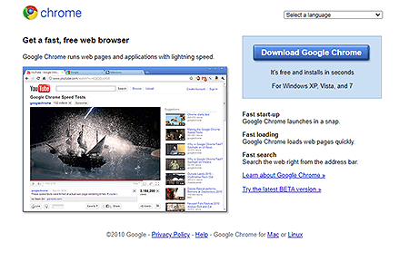 Google Chrome website in 2010