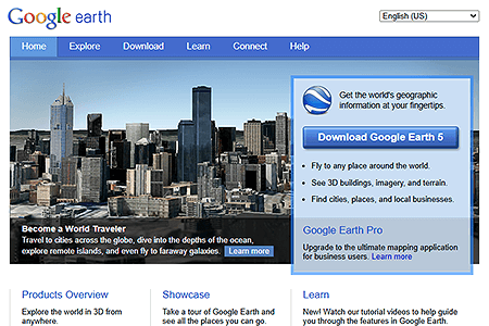 Google Earth website in 2010