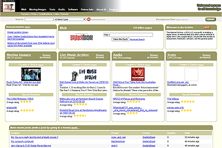 Internet Archive website in 2010
