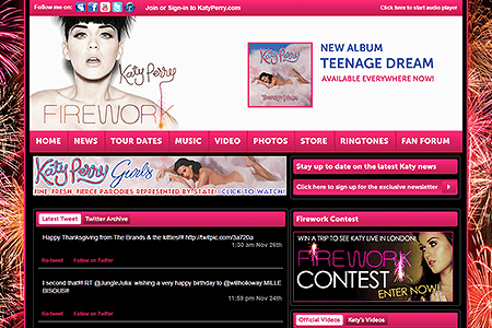 Katy Perry website in 2010