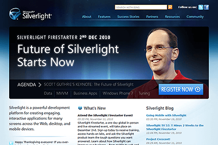 Microsoft Silverlight website in 2010