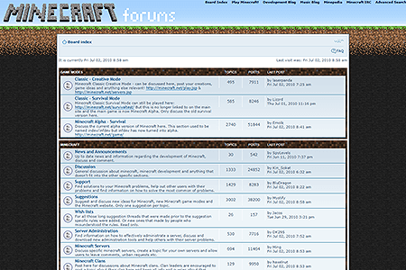 Minecraft Forum website in 2010