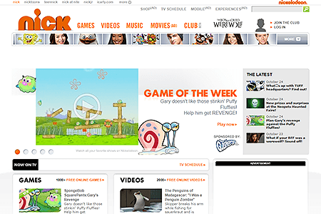 Nickelodeon website in 2010