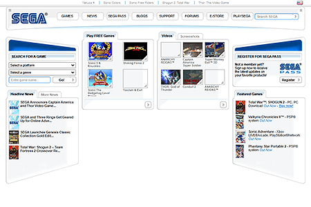 SEGA website in 2010