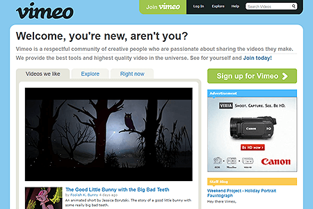 Vimeo website in 2010