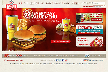 Wendy's website in 2010