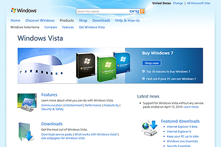 Windows Vista website in 2010