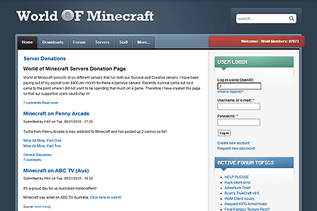 World of Minecraft website in 2010