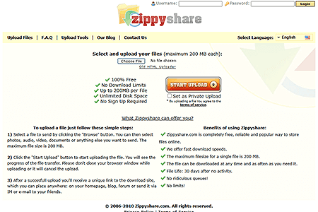 Zippyshare website in 2010