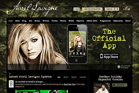 Avril Lavigne website in 2011