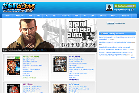 CheatCodes.com website in 2011