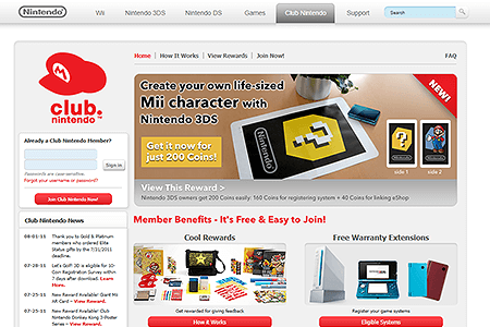 Club Nintendo website in 2011