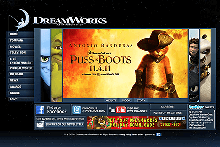 DreamWorks Animation flash website in 2011