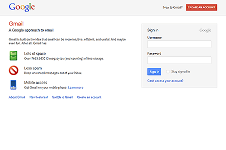 Gmail website in 2011