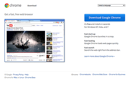 Google Chrome website in 2011