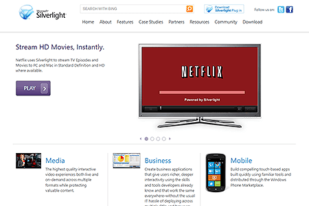 Microsoft Silverlight website in 2011