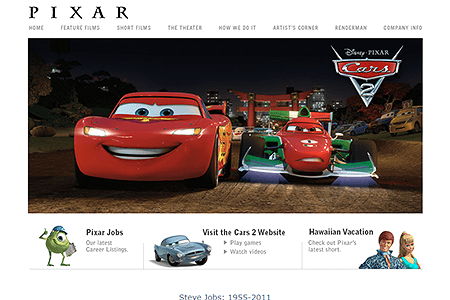 Pixar website in 2011